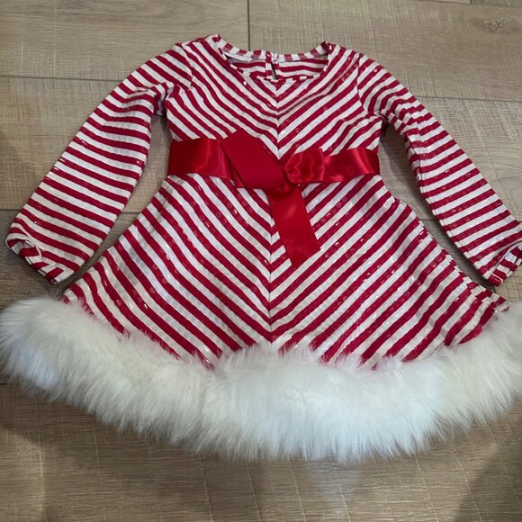 BONNIE BABY GIRLS 24 MONTH CANDY CANE STRIPE RED WHITE CHRISTMAS DRESS - Picture 2 of 7